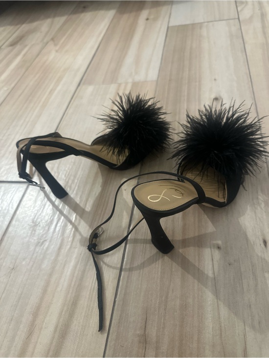 Sam Edelman Shoes - Sam Edelman Black Feather Pom-Pom Ankle-Strap Heels